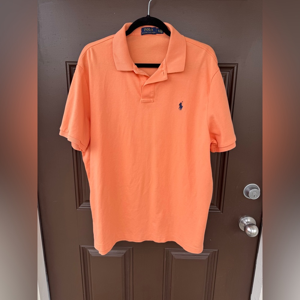 Polo Ralph Lauren Bright Orange Polo Shirt Men's XL Blue Pony